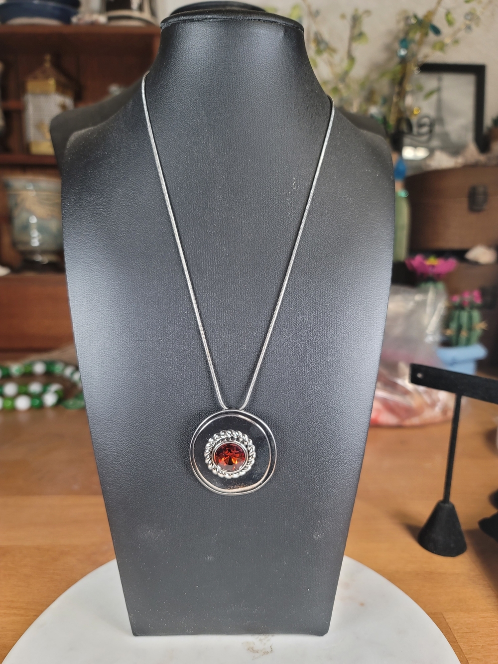 paparazzi Silver-Tone Pendant Necklace with Amber Center